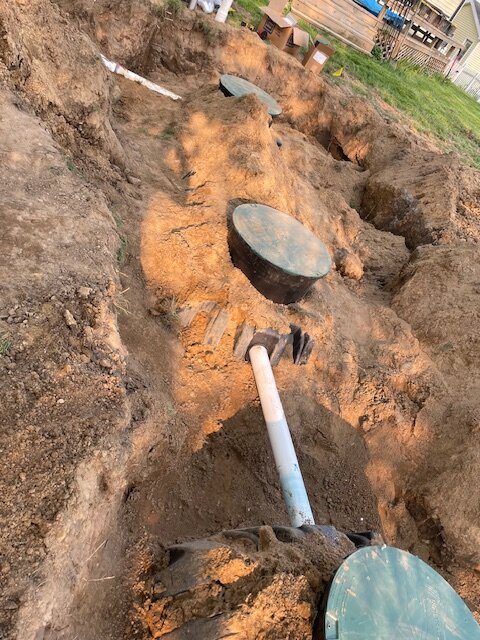 Septic tank with PVC inlet pipe — install detail